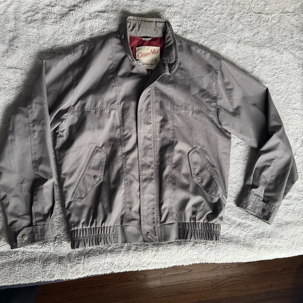 Vintage Clipper Mist Gray Bomber Jacket 38R Hidden Hood Lined Classic‎ Retro